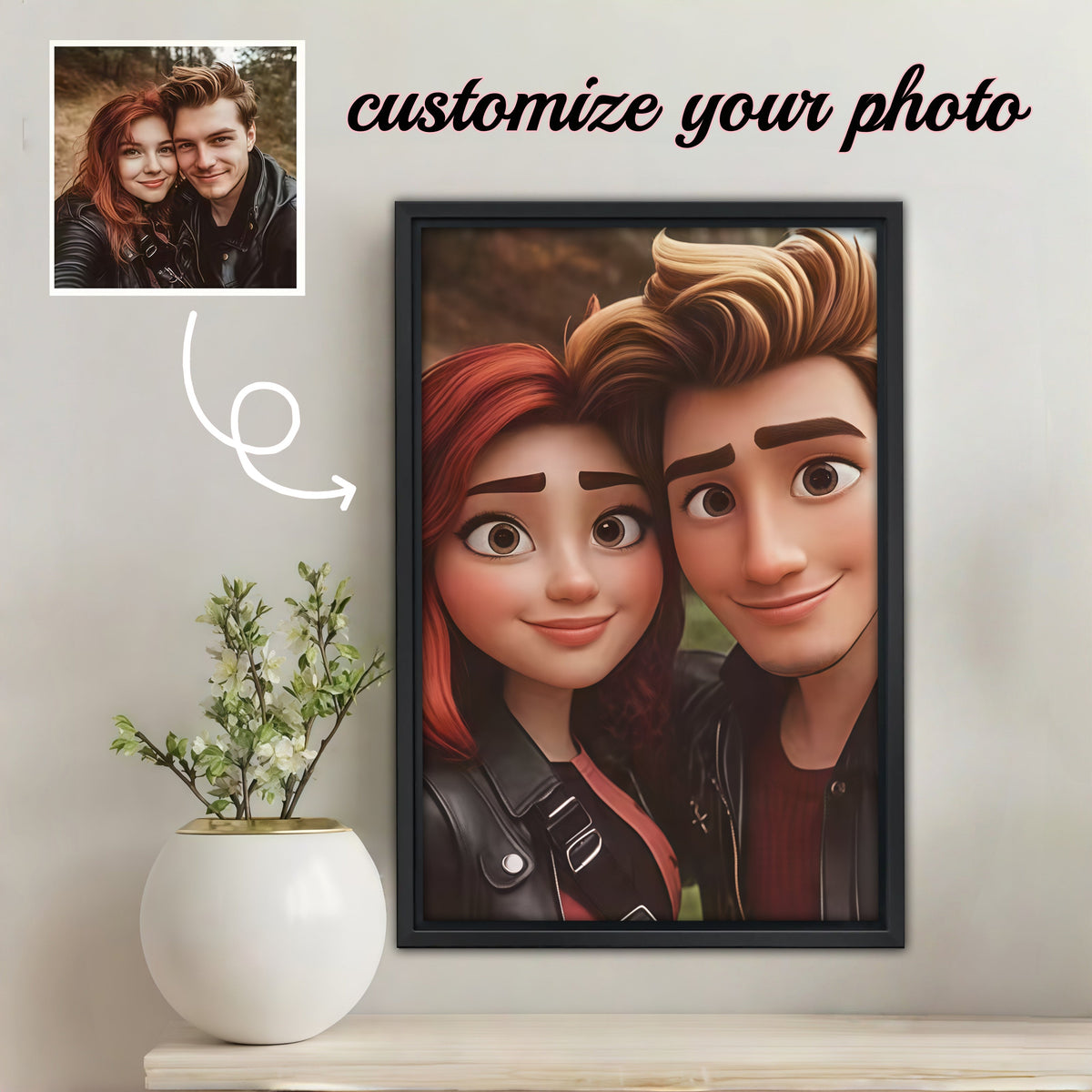 Custom Cartoon Couple Portrait from Photo - Personalized Canvas Art