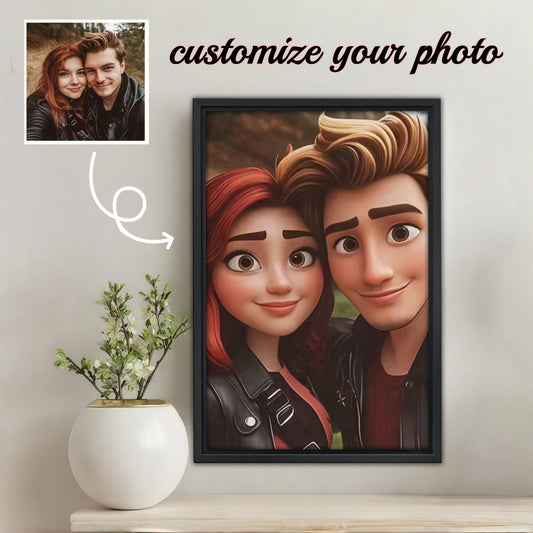 Custom Cartoon Couple Portrait from Photo - Personalized Canvas Art
