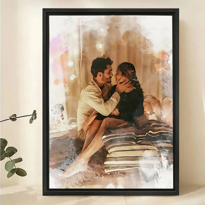 Custom Watercolor Portrait from Photo - Personalized Canvas Wall Art
