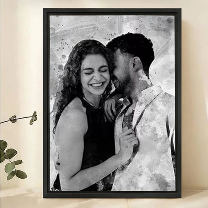Custom Black and White Watercolor Portrait - Personalized Canvas Art