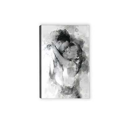 Custom Black and White Watercolor Portrait - Personalized Canvas Art