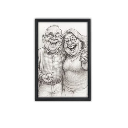 Custom Caricature Portrait from Photo - Black and White Canvas Art