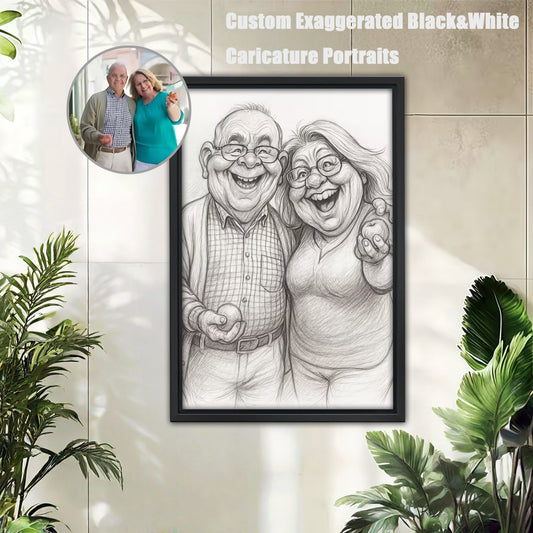 Custom Caricature Portrait from Photo - Black and White Canvas Art