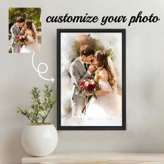 Custom Wedding Watercolor Portrait from Photo - Personalized Canvas