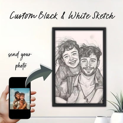 Custom Black and White Sketch Portrait from Photo - Canvas Art