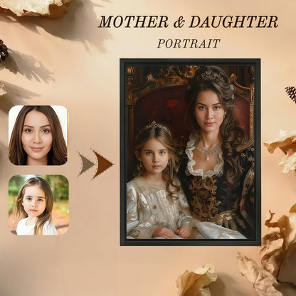 Custom Mother Daughter Portrait - Royal Renaissance Canvas Art